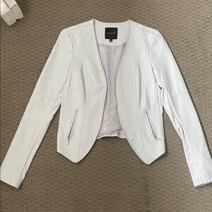 Dynamite Women's White Collarless Moto Blazer